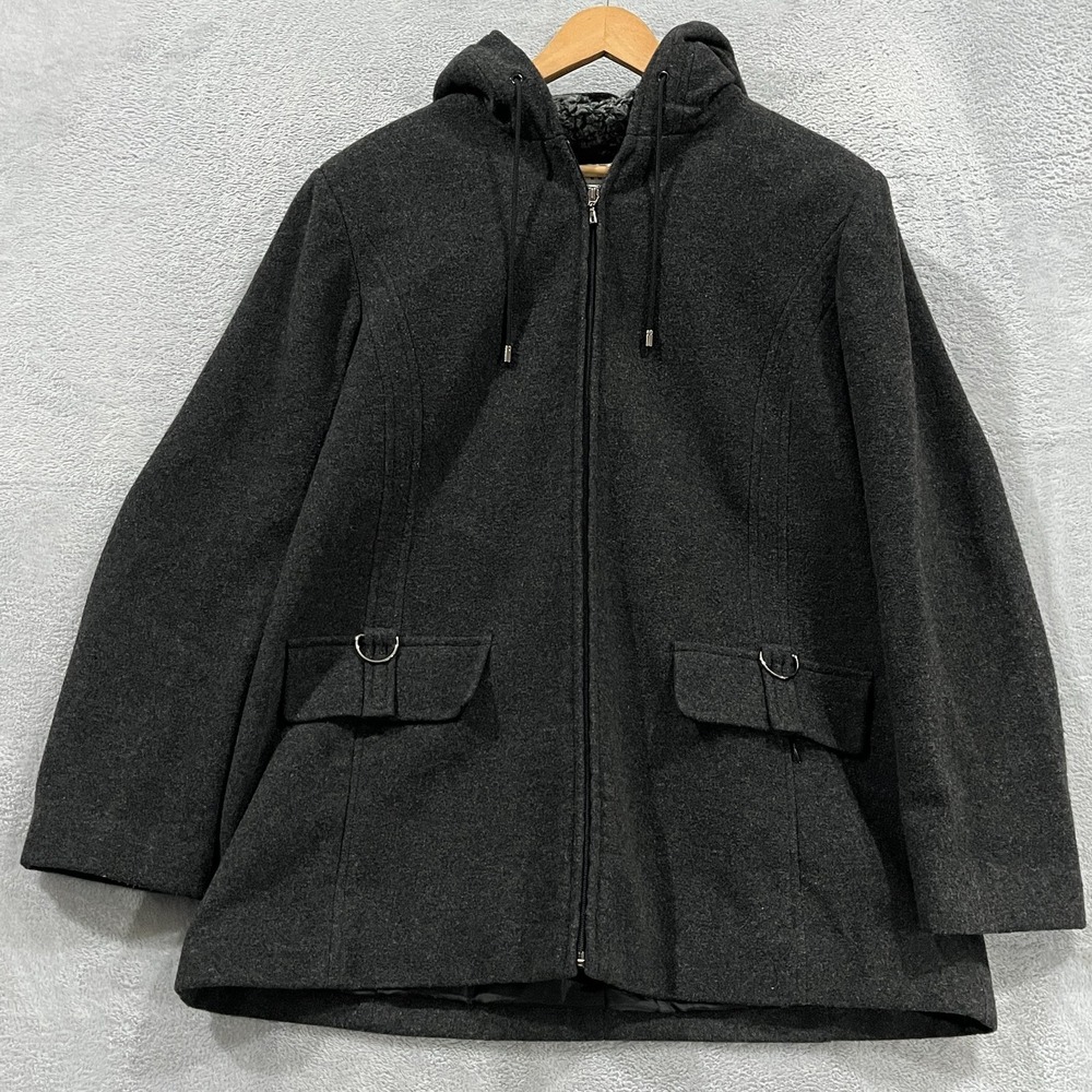 Covington Jacket Women XL 18 Wool Blend Hooded Coat Gray Old‎ Money 90s Vintage